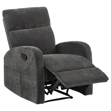 Hamilton Chenille Upholstered Manual Glider Recliner Charcoal Grey by Coaster at Eve Furniture