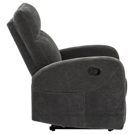 Hamilton Chenille Upholstered Manual Glider Recliner Charcoal Grey by Coaster at Eve Furniture