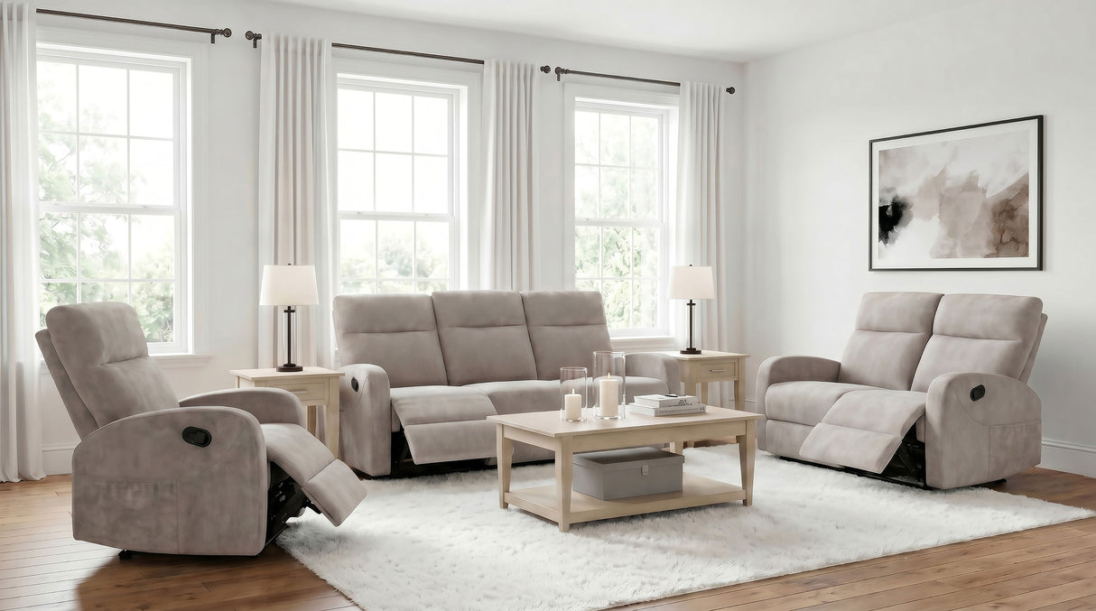 Hamilton Chenille Upholstered Manual Glider Recliner Sand by Coaster at Eve Furniture