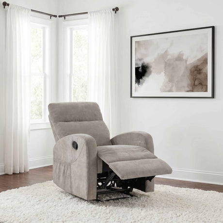 Hamilton Chenille Upholstered Manual Glider Recliner Sand by Coaster at Eve Furniture