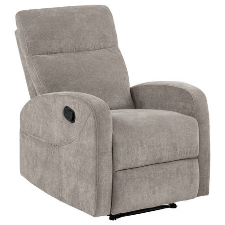 Hamilton Chenille Upholstered Manual Glider Recliner Sand by Coaster at Eve Furniture