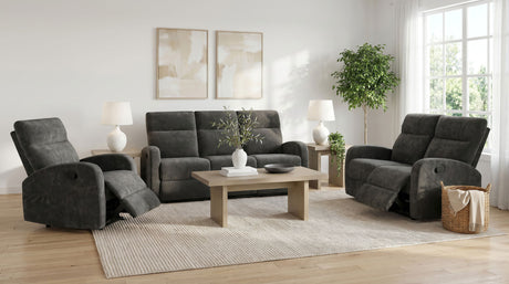 Hamilton Chenille Upholstered Manual Reclining Loveseat Charcoal Grey by Coaster at Eve Furniture