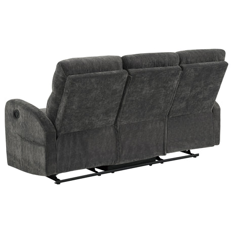Hamilton Chenille Upholstered Manual Reclining Sofa Charcoal Grey by Coaster at Eve Furniture