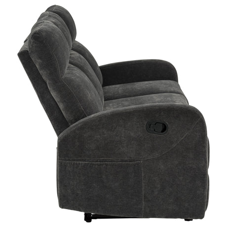 Hamilton Chenille Upholstered Manual Reclining Sofa Charcoal Grey by Coaster at Eve Furniture