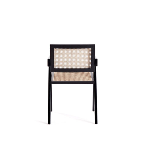 Hamlet Dining Arm Chair in Black and Natural Cane by Manhattan Comfort at Eve Furniture