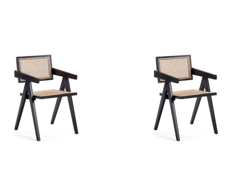 Hamlet Dining Arm Chair in Black and Natural Cane (set of 2) by Manhattan Comfort at Eve Furniture