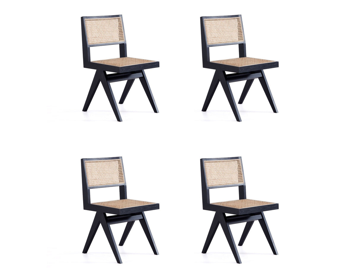 Hamlet Dining Chair in Black and Natural Cane (set of 4) by Manhattan Comfort at Eve Furniture