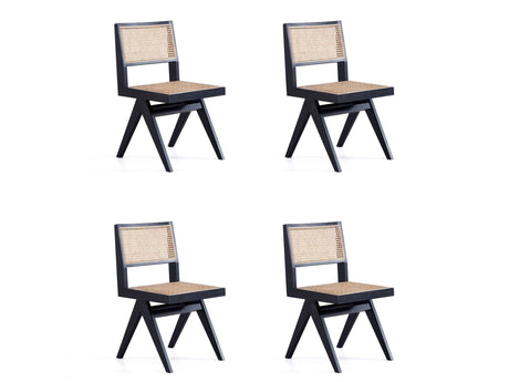 Hamlet Dining Chair in Black and Natural Cane (set of 4) by Manhattan Comfort at Eve Furniture