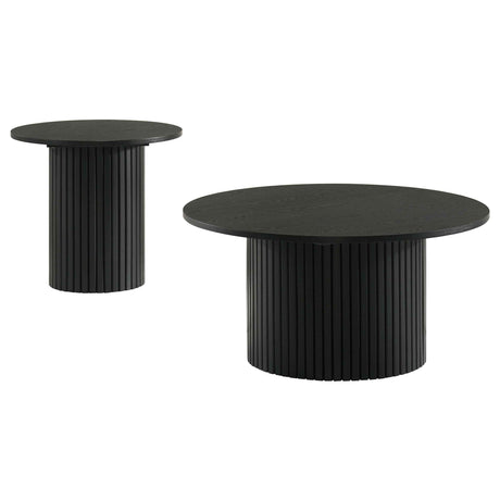 Hamlyn Black 2-piece Round Fluted Coffee and End Table Set by Coaster at Eve Furniture