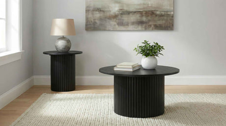 Hamlyn Black 2-piece Round Fluted Coffee and End Table Set by Coaster at Eve Furniture