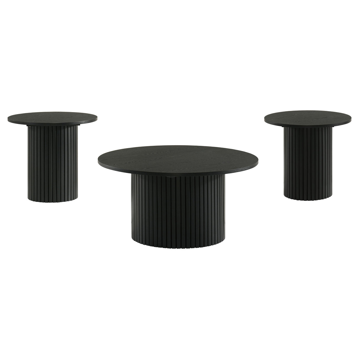 Hamlyn Black 3-piece Round Fluted Coffee and End Table Set by Coaster at Eve Furniture