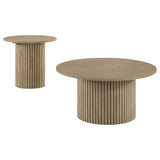 Hamlyn Natural Oak 2-piece Round Fluted Coffee and End Table Set by Coaster at Eve Furniture