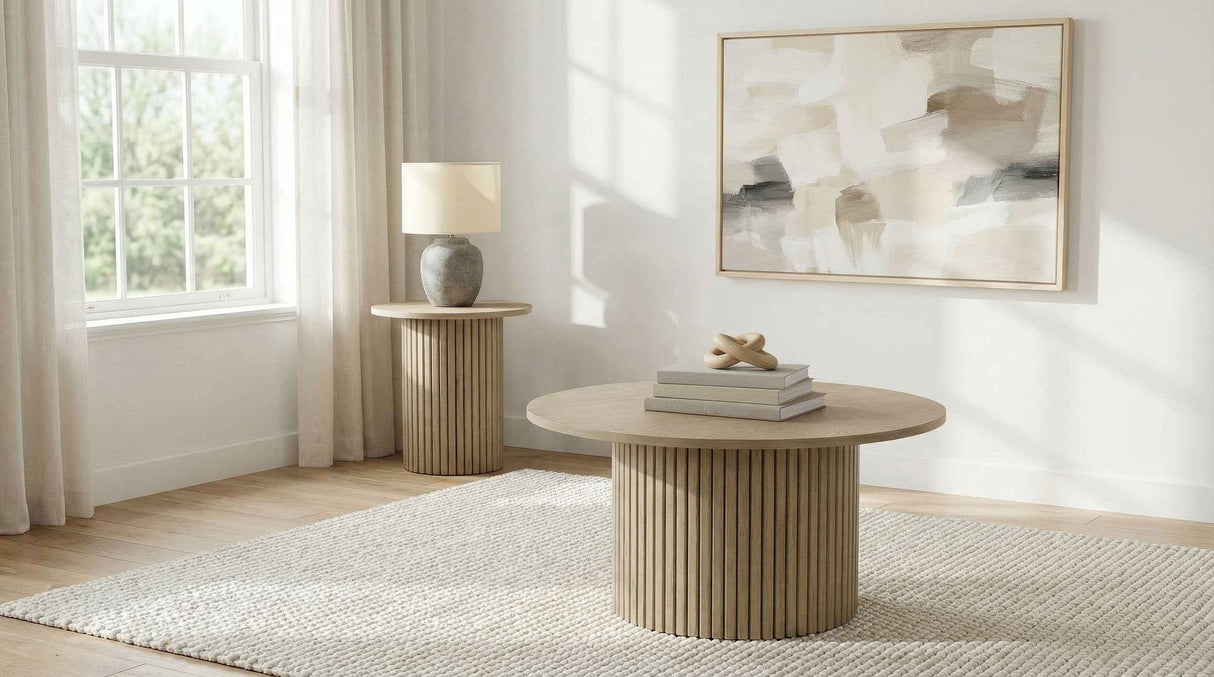 Hamlyn Natural Oak 2-piece Round Fluted Coffee and End Table Set by Coaster at Eve Furniture