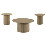 Hamlyn Natural Oak 3-piece Round Fluted Coffee and End Table Set by Coaster at Eve Furniture