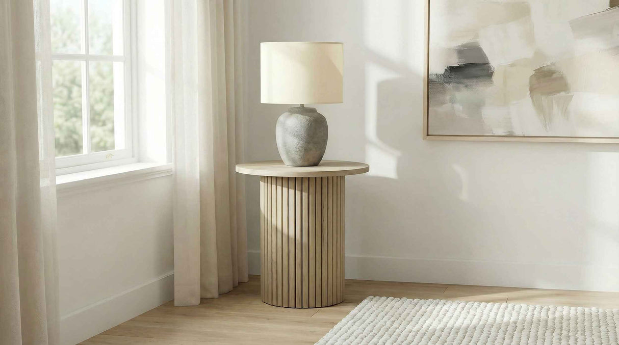 Hamlyn Natural Oak Round Fluted Occasional Side End Table by Coaster at Eve Furniture
