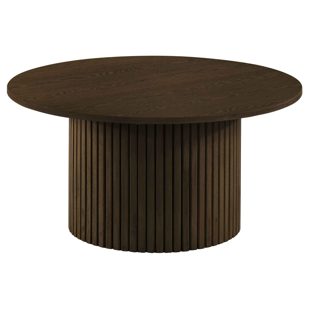 Hamlyn Walnut Round Fluted Occasional Cocktail Coffee Table by Coaster at Eve Furniture