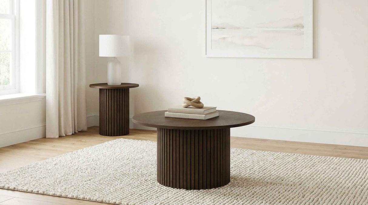 Hamlyn Walnut Round Fluted Occasional Cocktail Coffee Table by Coaster at Eve Furniture
