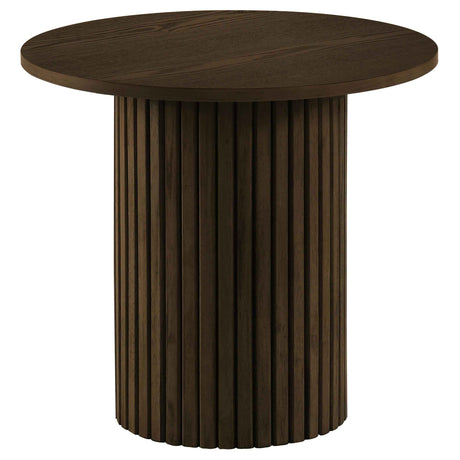 Hamlyn Walnut Round Fluted Occasional Side End Table by Coaster at Eve Furniture