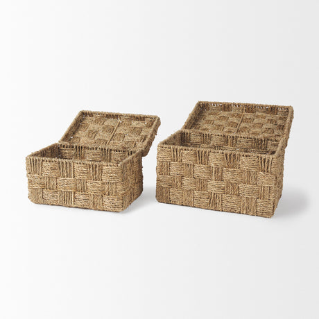 Hanalei Set of 2 Seagrass Boxes with Lids by Mercana at Eve Furniture