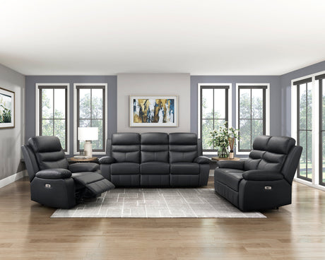 Hancock Black Leather Power Double Reclining Living Room Set by Homelegance at Eve Furniture