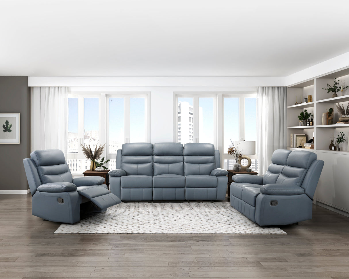 Hancock Blue Leather Double Reclining Living Room Set by Homelegance at Eve Furniture