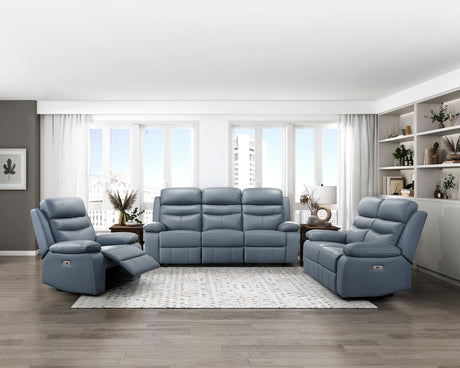 Hancock Blue Leather Power Double Reclining Living Room Set by Homelegance at Eve Furniture