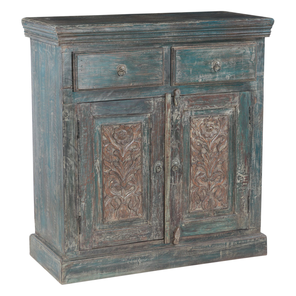 Hand Carved Wood Cabinet with Two Drawers and Two Doors by Home Trends & Design at Eve Furniture