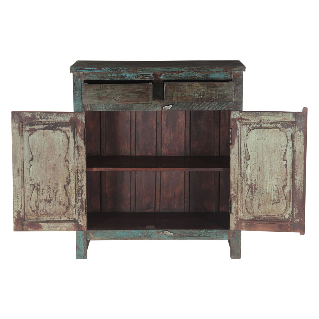 Hand Carved Wood Cabinet with Two Drawers and Two Doors by Home Trends & Design at Eve Furniture