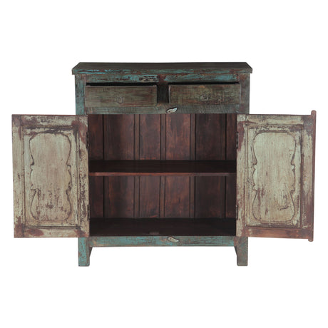 Hand Carved Wood Cabinet with Two Drawers and Two Doors by Home Trends & Design at Eve Furniture