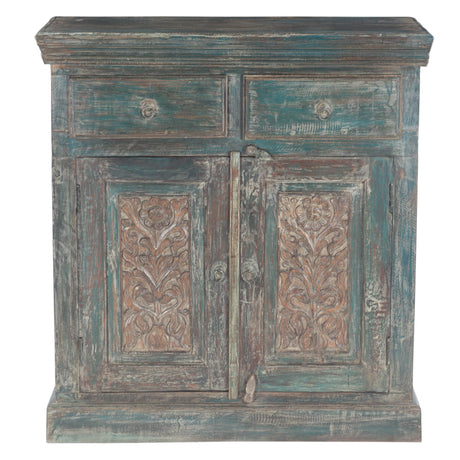 Hand Carved Wood Cabinet with Two Drawers and Two Doors by Home Trends & Design at Eve Furniture