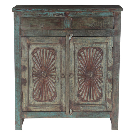 Hand Carved Wood Cabinet with Two Drawers and Two Doors by Home Trends & Design at Eve Furniture
