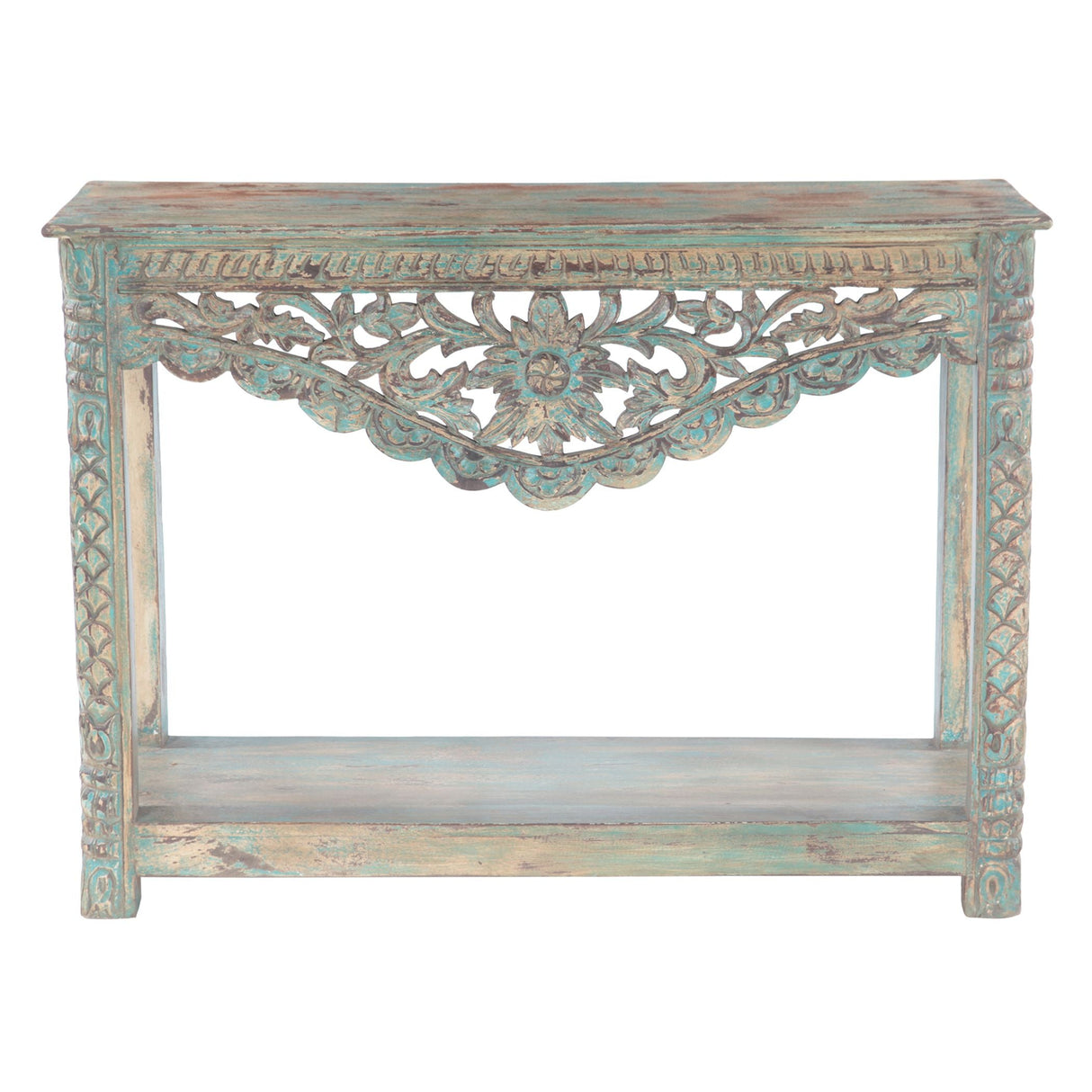 Hand Carved Wood Console Table with Bottom Shelf by Home Trends & Design at Eve Furniture