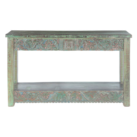 Hand Carved Wood Console Table with Bottom Shelf by Home Trends & Design at Eve Furniture