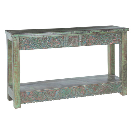 Hand Carved Wood Console Table with Bottom Shelf by Home Trends & Design at Eve Furniture