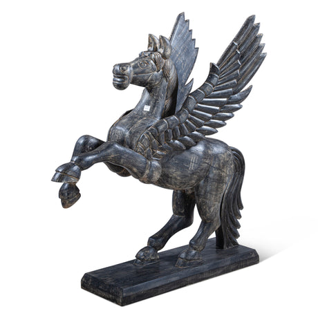 Hand Carved Wood Flying Horse Sculpture on Stand by Home Trends & Design at Eve Furniture
