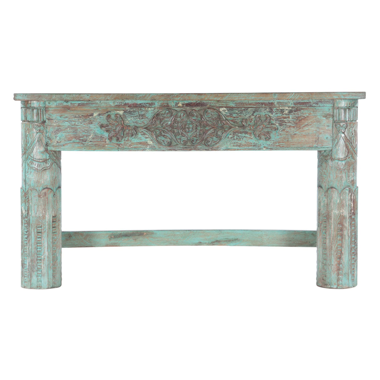 Hand Carved Wooden Console Table in Antique Teal by Home Trends & Design at Eve Furniture