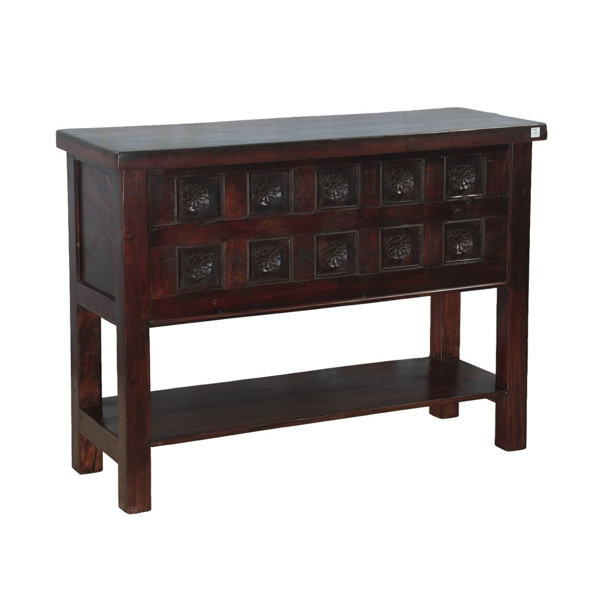 Hand Carved Wooden Console Table With Bottom Shelf by Home Trends & Design at Eve Furniture