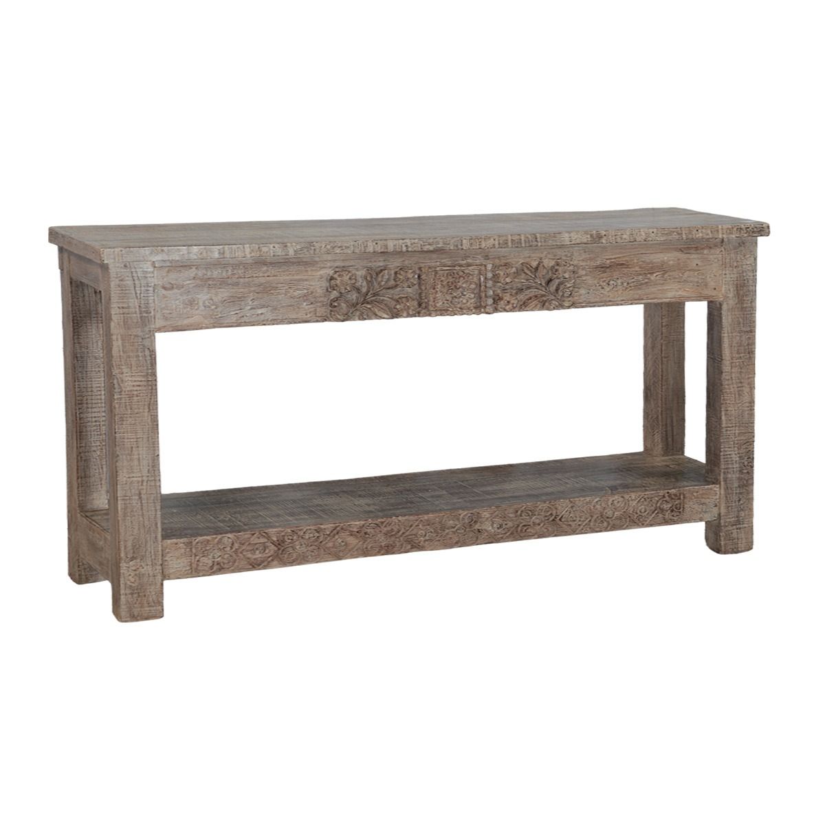 Hand Carved Wooden Console Table With Bottom Shelf by Home Trends & Design at Eve Furniture