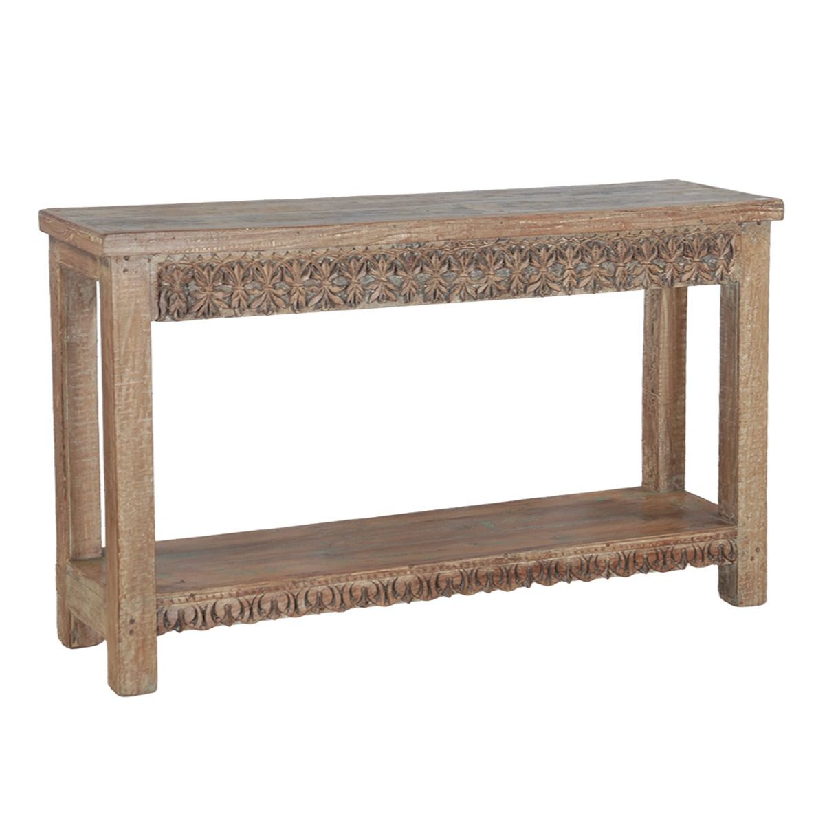 Hand Carved Wooden Console Table With Bottom Shelf by Home Trends & Design at Eve Furniture