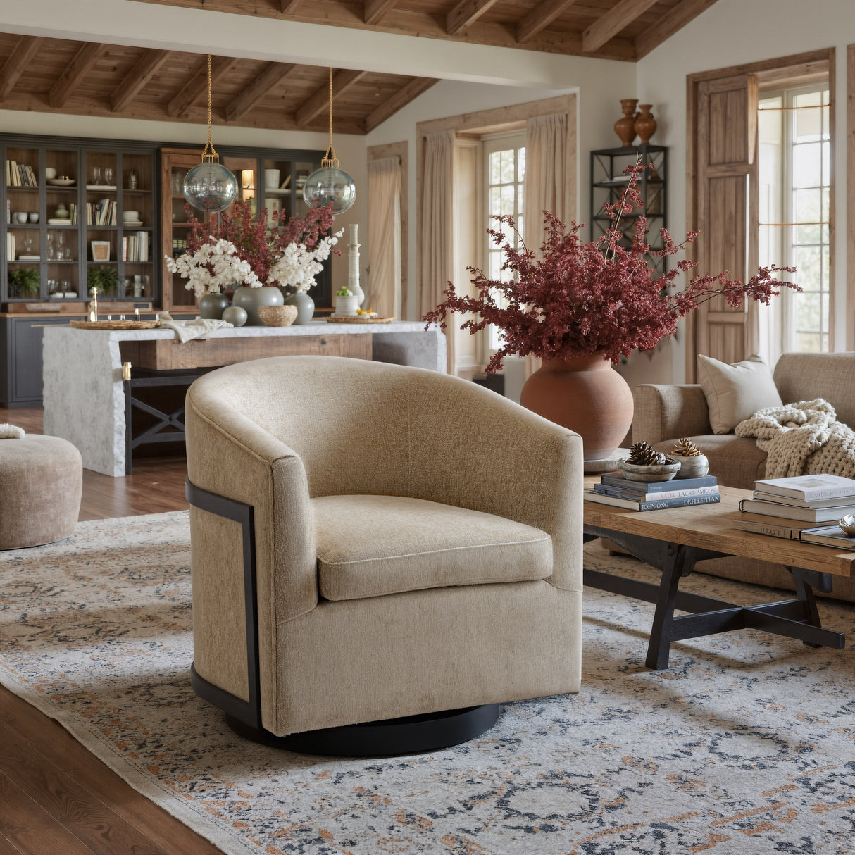 Hanko Golden Beige Swivel Chair by Zuomod at Eve Furniture