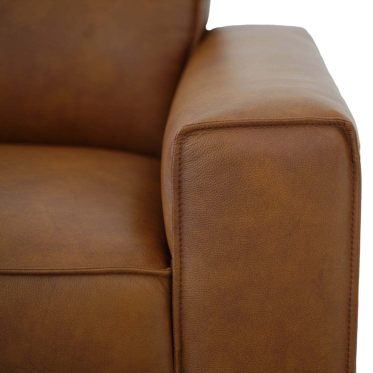 Hanky Mid-Century Modern Genuine Tan Leather Sofa by Ashcroft Furniture at Eve Furniture