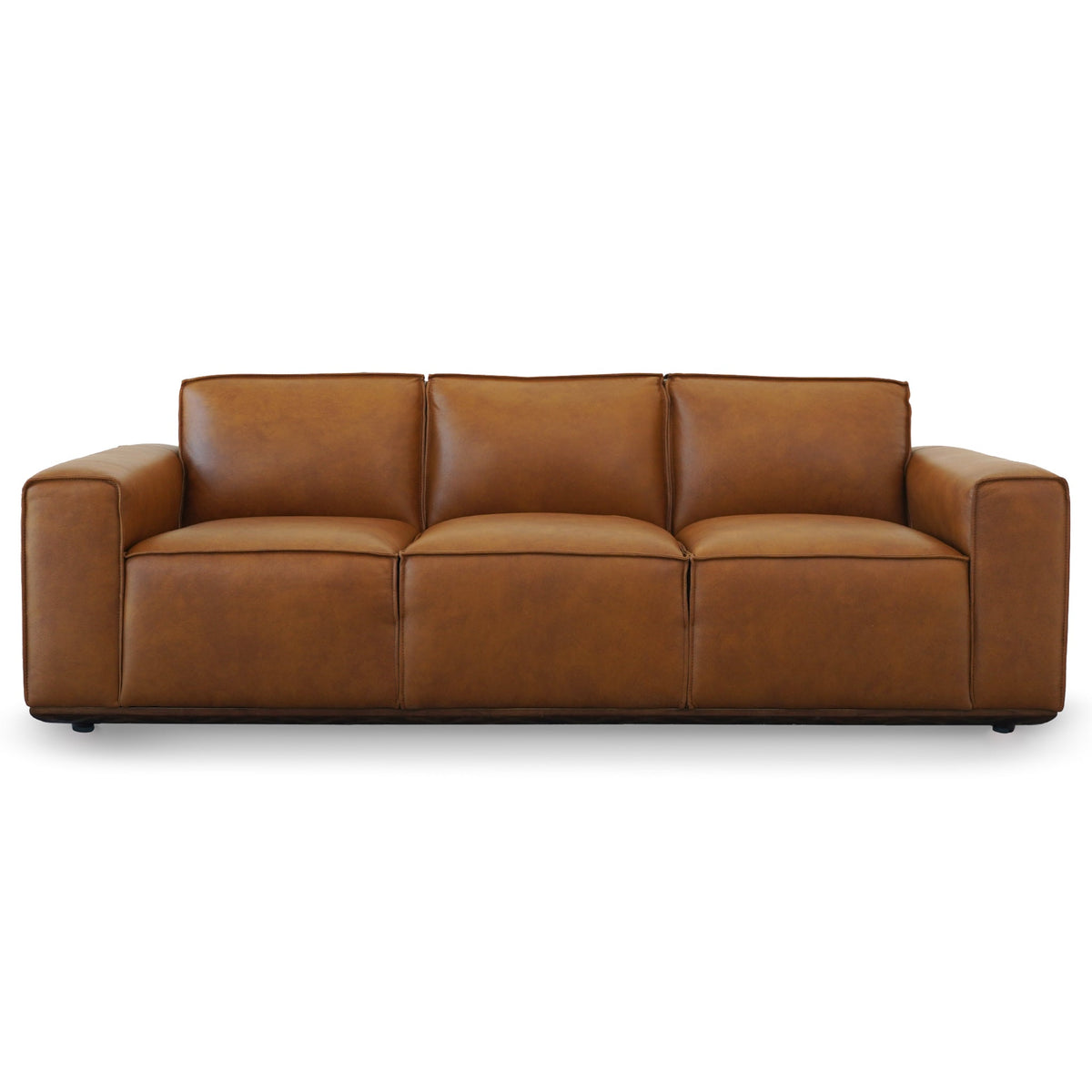 Hanky Mid-Century Modern Genuine Tan Leather Sofa by Ashcroft Furniture at Eve Furniture
