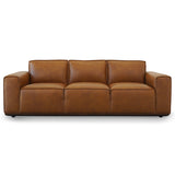 Hanky Mid-Century Modern Genuine Tan Leather Sofa by Ashcroft Furniture at Eve Furniture