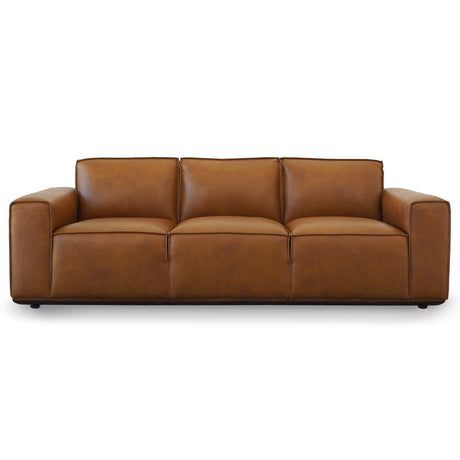 Hanky Mid-Century Modern Genuine Tan Leather Sofa by Ashcroft Furniture at Eve Furniture