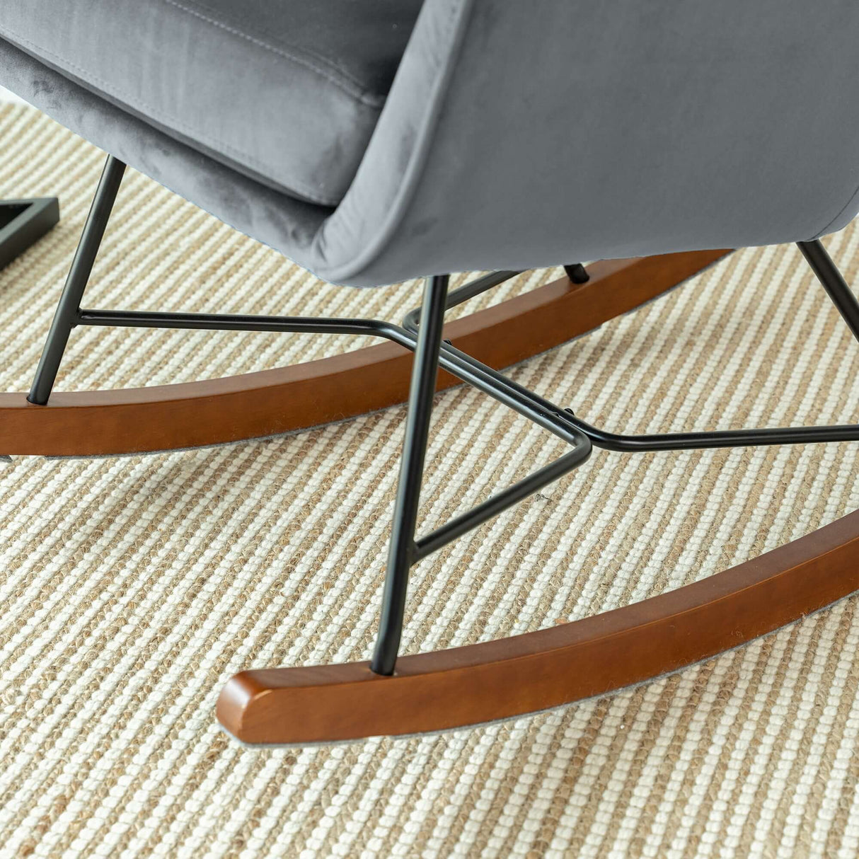 Hannah Mid Century Modern Rocking Chair In Dark Grey by Ashcroft Furniture at Eve Furniture