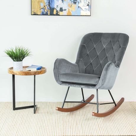 Hannah Mid Century Modern Rocking Chair In Dark Grey by Ashcroft Furniture at Eve Furniture