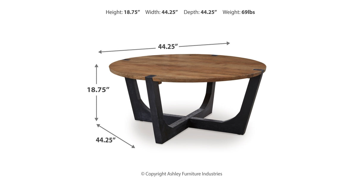 Hanneforth Coffee Table with 2 End Tables in Brown/Black by Ashley at Eve Furniture