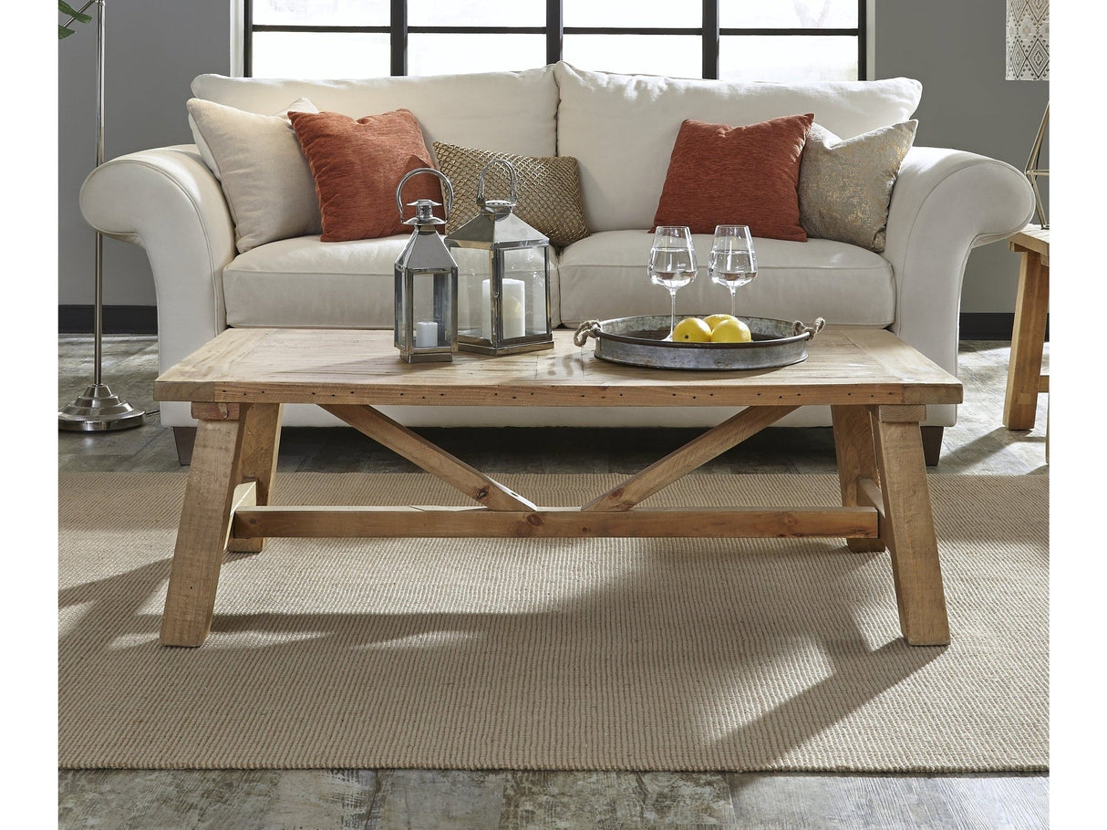 Harby Reclaimed Wood Rectangular Coffee Table in Rustic Tawny by Modus Furniture at Eve Furniture