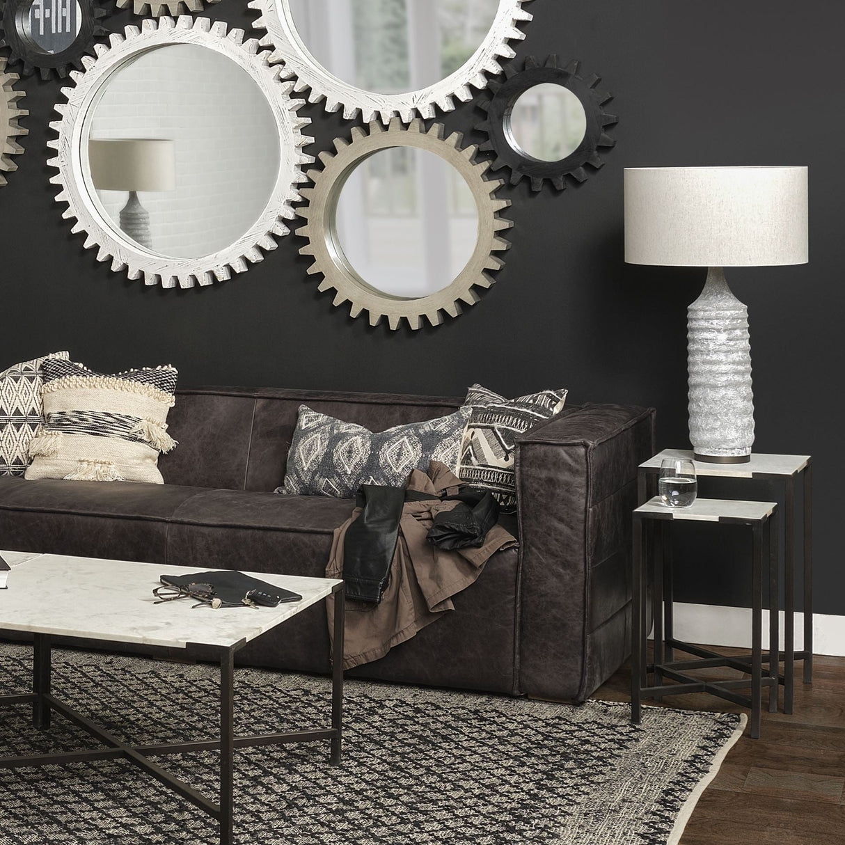 Harlan (30.5"H) Beige-Toned Fabric Shade Gray Concrete Base Table Lamp by Mercana at Eve Furniture