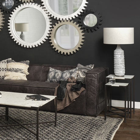 Harlan Beige-Toned Fabric Shade Gray Concrete Base Table Lamp by Mercana at Eve Furniture